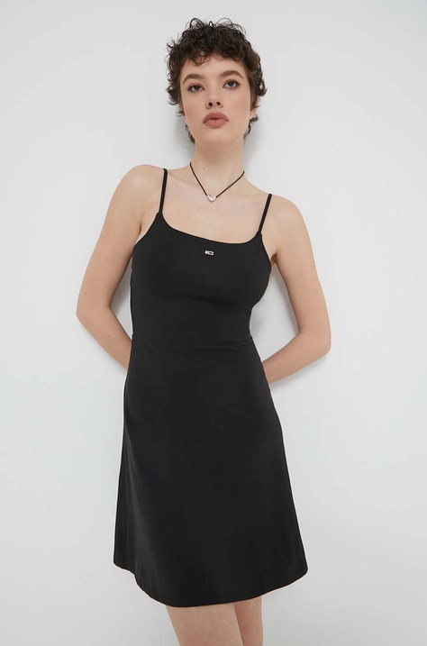 Tommy Jeans rochie culoarea negru, mini, evazați DW0DW17988