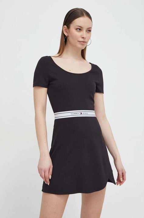 Tommy Jeans rochie culoarea negru, mini, evazati