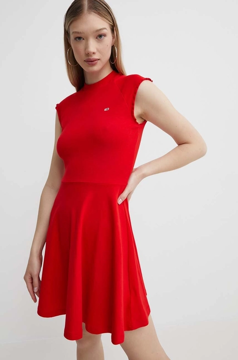 Tommy Jeans rochie culoarea roșu, mini, evazați DW0DW17928