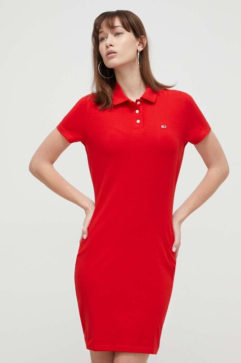 Tommy Jeans rochie culoarea roșu, mini, mulată DW0DW18146