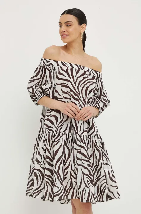 Bavlnené šaty Max Mara Beachwear hnedá farba,mini,áčkový strih,2416221049600