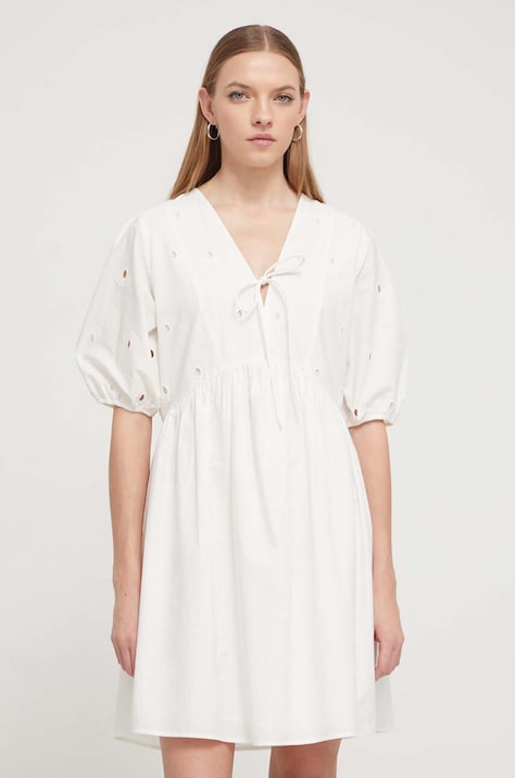 Desigual rochie din bumbac culoarea bej, mini, evazată