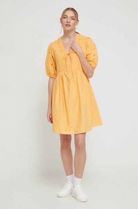 Bavlněné šaty Desigual LOMBARD oranžová barva, mini, 24SWVW60