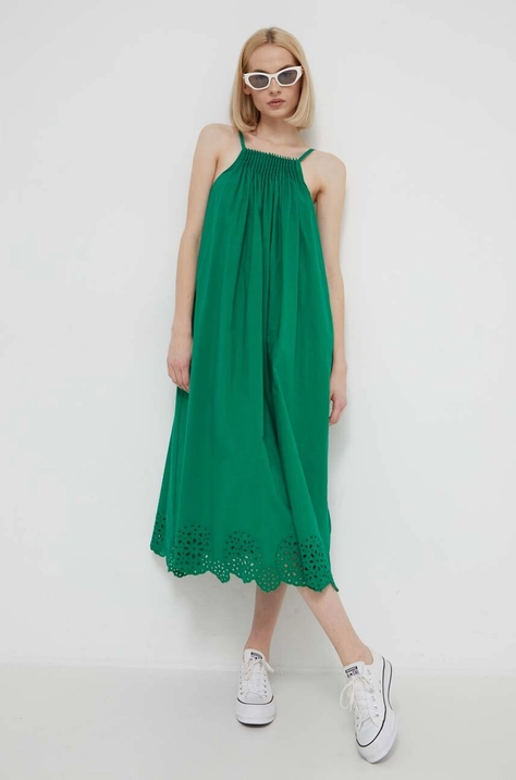 Desigual rochie din bumbac culoarea verde, maxi, evazati