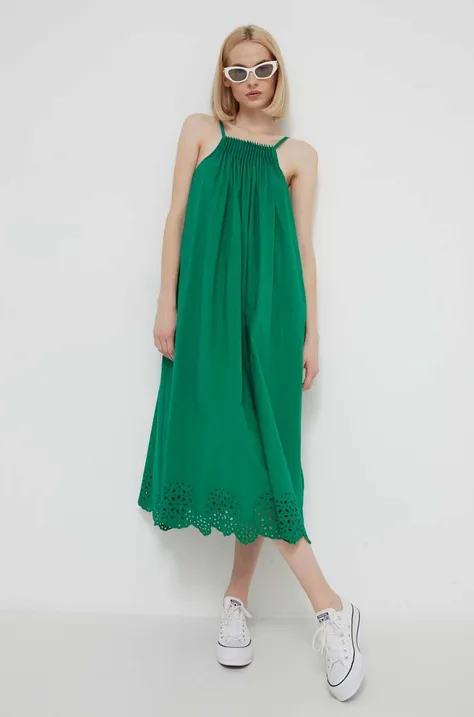 Bavlnené šaty Desigual zelená farba, maxi, áčkový strih
