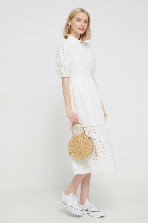 Desigual sukienka bawełniana BERKELEY kolor biały midi rozkloszowana 24SWVW59
