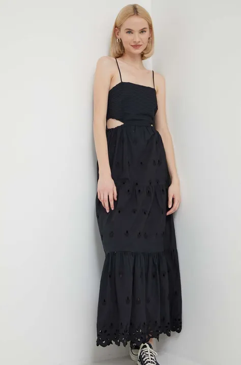 Bavlnené šaty Desigual čierna farba, maxi, áčkový strih