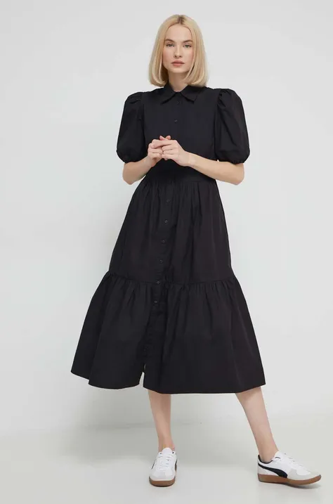 Bavlnené šaty Desigual čierna farba, midi, áčkový strih
