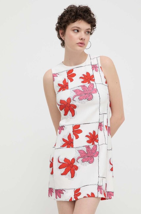 Desigual rochie HOUSTON culoarea alb, mini, dreaptă, 24SWVW01