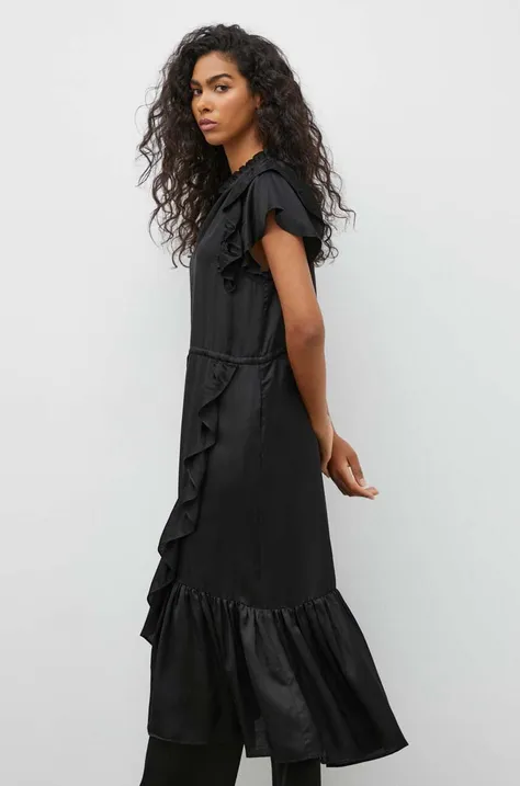 Платье с примесью шелка MUNTHE цвет чёрный midi расклешённая