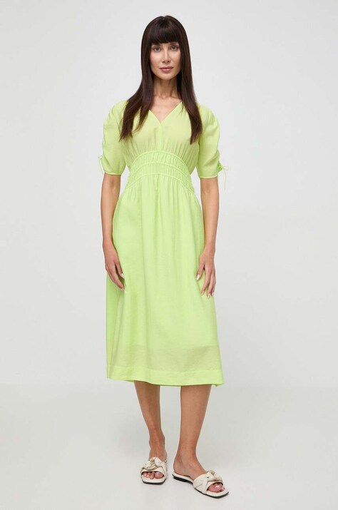 BOSS Orange rochie culoarea verde, midi, evazată 50511805