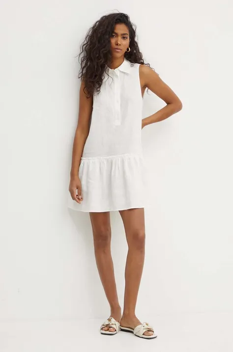 Ľanové šaty MAX&Co. biela farba, mini, rovný strih, 2416221015200