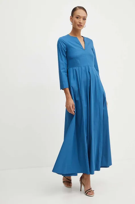 Памучна рокля MAX&Co. в синьо дълга разкроена 2416221043200