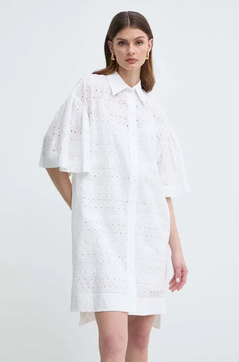 Βαμβακερό φόρεμα Karl Lagerfeld χρώμα: άσπρο