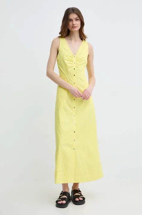 Pamučna haljina Karl Lagerfeld boja: žuta, maxi, širi se prema dolje
