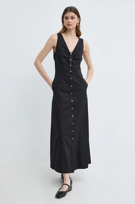 Памучна рокля Karl Lagerfeld в черно дълга разкроена