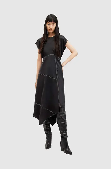 AllSaints sukienka AGNES kolor czarny maxi rozkloszowana