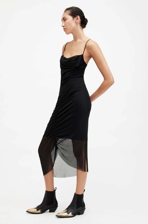 AllSaints rochie ULLA culoarea negru, midi, mulata