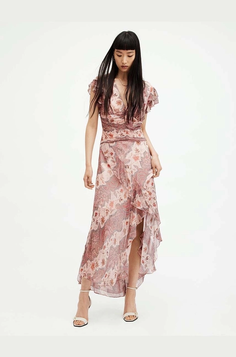 AllSaints sukienka BREA CASCADE maxi dopasowana