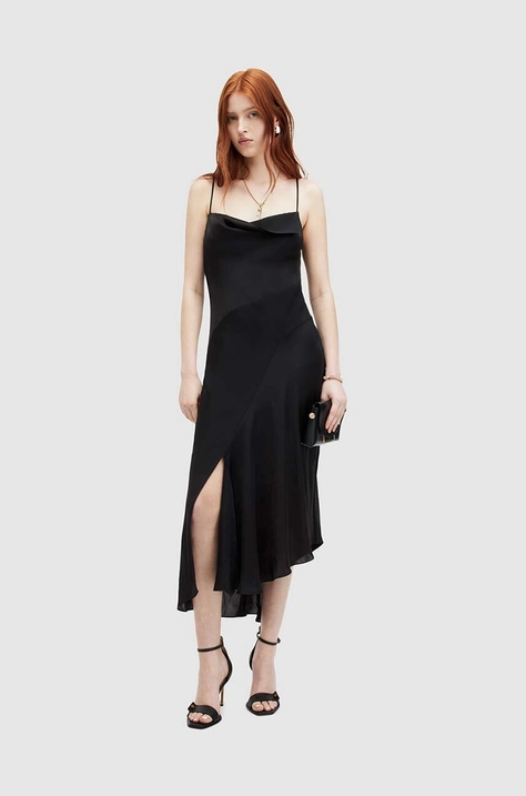 AllSaints rochie UNA culoarea negru, midi, drept