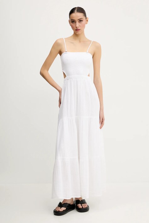 Rip Curl rochie din bumbac culoarea alb, maxi, evazată