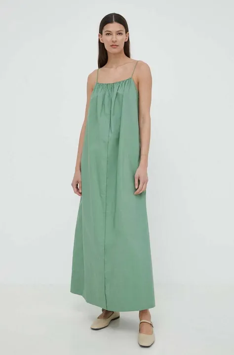 Pamučna haljina By Malene Birger boja: zelena, maxi, širi se prema dolje