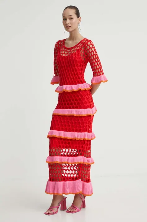 Never Fully Dressed sukienka bawełniana kolor czerwony maxi prosta