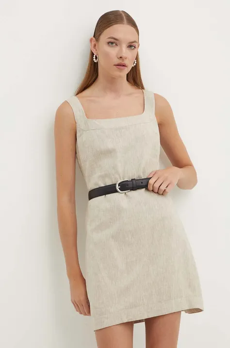 Ľanové šaty Abercrombie & Fitch béžová farba, mini, áčkový strih