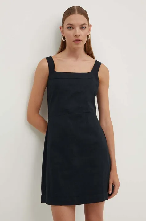 Ľanové šaty Abercrombie & Fitch čierna farba, mini, áčkový strih