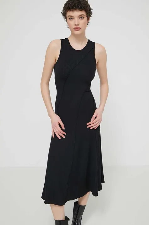 Šaty Desigual FILADELFIA čierna farba, midi, áčkový strih, 24SWVK56