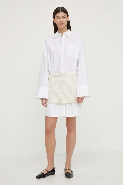 Remain rochie din amestec de in culoarea bej, mini, dreaptă