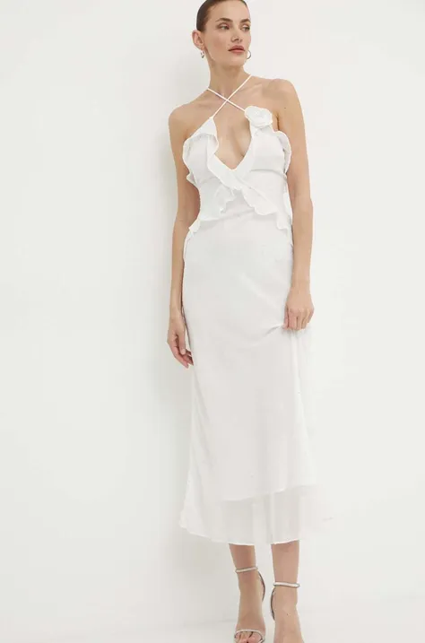 Bardot ruha OLEA fehér, maxi, testhezálló, 59176DB1