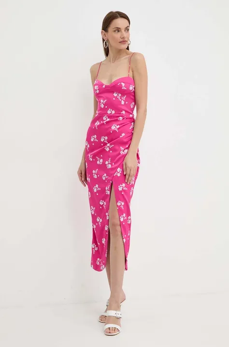 Šaty Bardot AMIKA ružová farba, midi, priliehavá, 59216DB