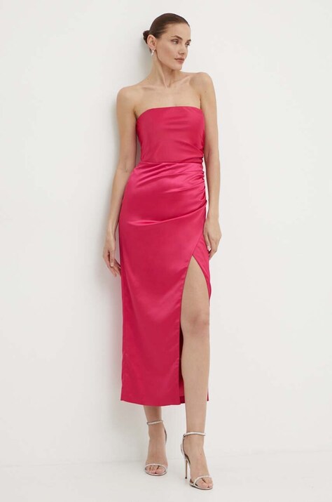 Bardot rochie YANA culoarea roz, midi, mulată, 59217DB