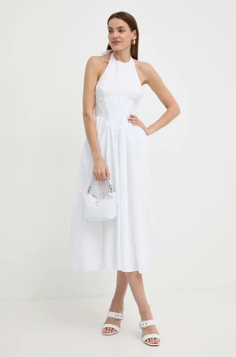 Bardot pamut ruha KYLEN fehér, maxi, harang alakú, 59251DB
