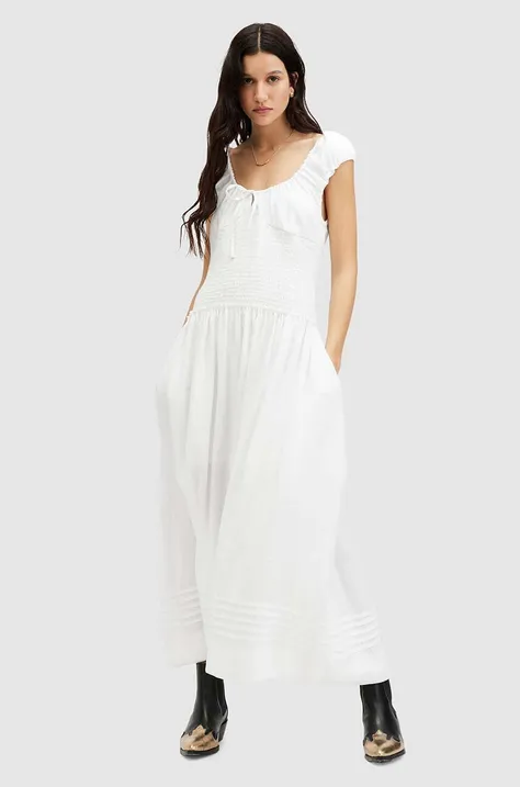 Obleka AllSaints ELIZA MAXI DRESS bela barva, W204DA