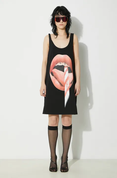 Βαμβακερό φόρεμα Fiorucci Mouth Print Tank Dress χρώμα: μαύρο, W01FPDTA111CO01BK01