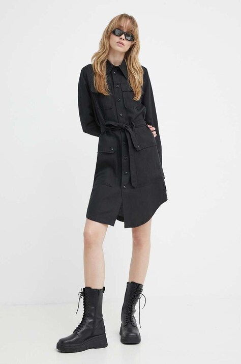 G-Star rochie din amestec de in culoarea negru, mini, evazată