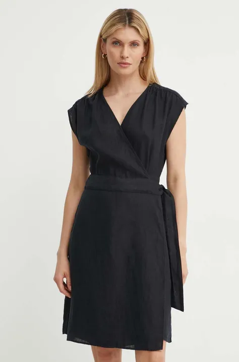Lanena haljina Marc O'Polo boja: crna, midi, ravna, 404113521427