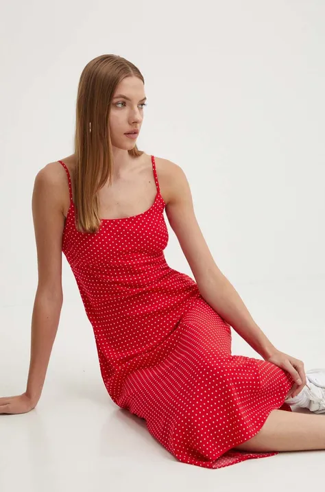 Šaty Hollister Co. červená farba, midi, rovný strih
