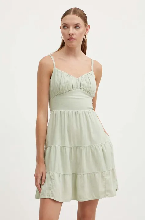 Lanena haljina Hollister Co. boja: zelena, mini, širi se prema dolje