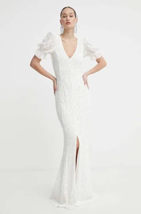 Весільна сукня Rotate Lace Puffy колір бежевий maxi облягаюча 112172857