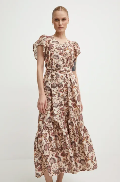 Bruuns Bazaar sukienka z domieszką lnu ZeodaryBBMaysie dress kolor różowy maxi rozkloszowana BBW3934