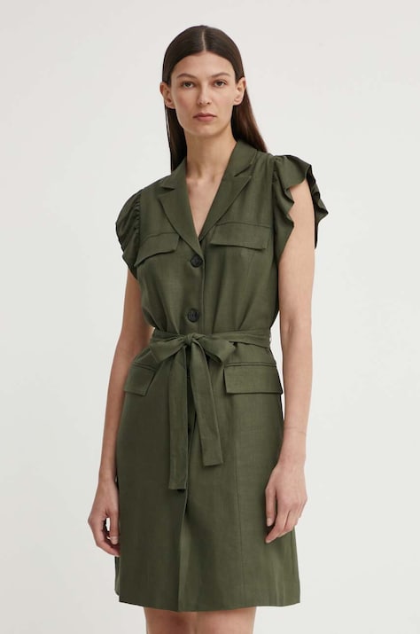 Bruuns Bazaar rochie din amestec de in OxalisBBGaia dress culoarea verde, mini, dreaptă, BBW3939