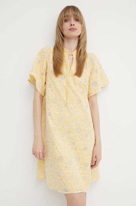 Bruuns Bazaar rochie din bumbac WoodbineBBJulia dress culoarea galben, mini, evazată, BBW3948
