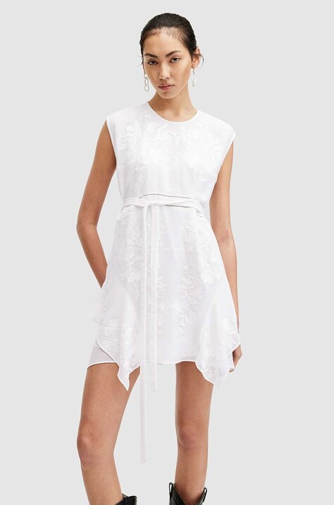 AllSaints rochie AUDRINA EMB DRESS culoarea alb, mini, evazată, W179DA