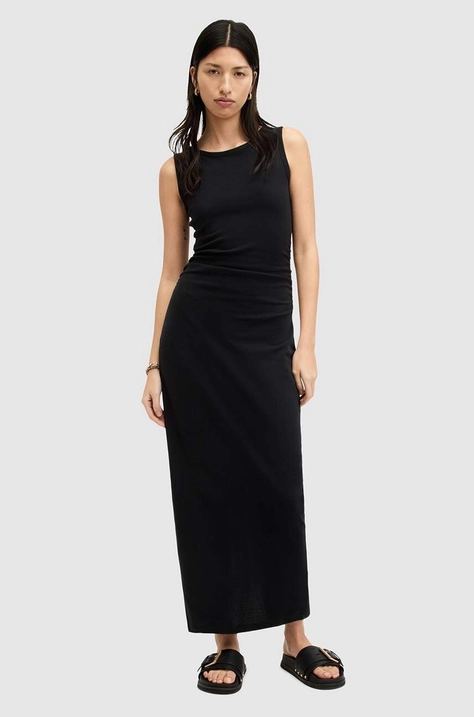 AllSaints pamut ruha KATARINA DRESS fekete, maxi, testhezálló, W009DA