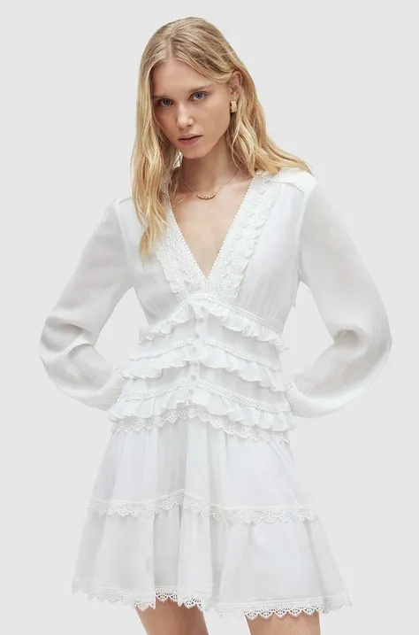 Obleka AllSaints ZORA DRESS bela barva, WD462Y