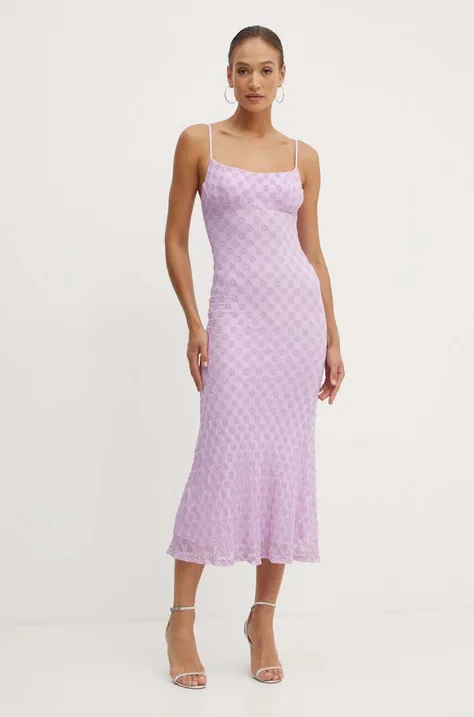 Bardot sukienka ADONI kolor fioletowy maxi dopasowana 57998DB1