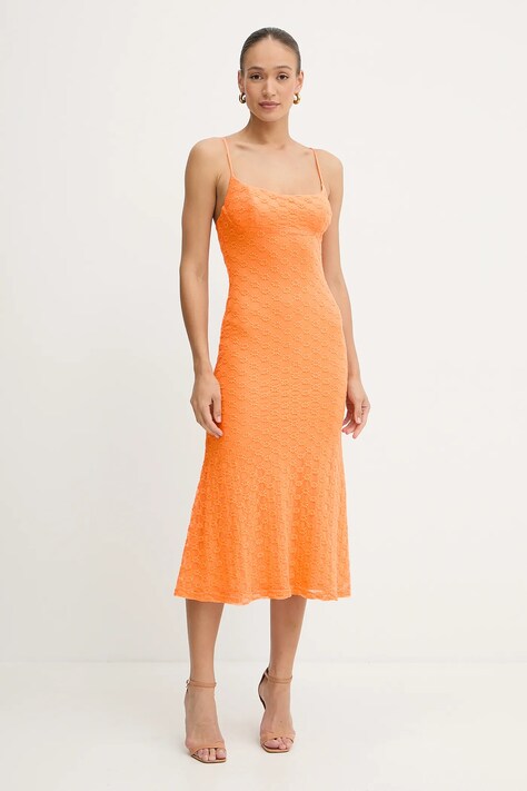 Bardot rochie ADONI culoarea portocaliu, maxi, mulata, 57998DB1